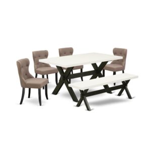 EAST WEST FURNITURE 6-PC DINING ROOM SET- 4 AMAZING KITCHEN PARSON CHAIRS AND ONE KITCHEN DINING TABLE WITH WOOD BENCH