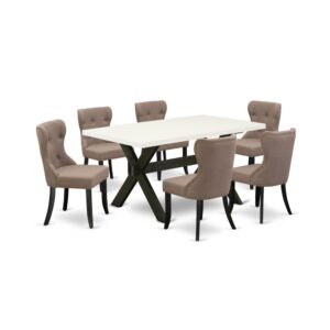 EAST WEST FURNITURE 7-PC DINETTE SET- 6 WONDERFUL DINING PADDED CHAIRS AND ONE MODERN KITCHEN TABLE