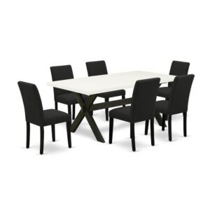 EAST WEST FURNITURE 7 - PC KITCHEN AND DINING ROOM CHAIRS INCLUDES 6 MID CENTURY DINING CHAIRS AND RECTANGULAR WOOD DINING TABLE