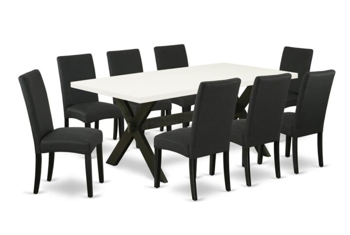 EAST WEST FURNITURE 9-PC MODERN DINING SET- 8 FABULOUS PARSON DINING ROOM CHAIRS AND 1 WOOD DINING TABLE