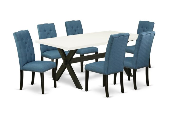 EAST WEST FURNITURE 7-PC RECTANGULAR TABLE SET WITH 6 PARSON CHAIRS AND MODERN DINING TABLE
