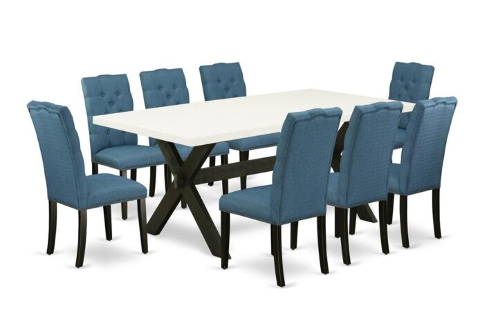 EAST WEST FURNITURE 9-PIECE RECTANGULAR DINING ROOM TABLE SET WITH 8 DINING CHAIRS AND KITCHEN RECTANGULAR TABLE