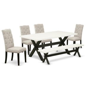 EAST WEST FURNITURE 6-PC RECTANGULAR DINING ROOM TABLE SET WITH 4 PARSON CHAIRS - SMALL BENCH AND RECTANGULAR DINING ROOM TABLE