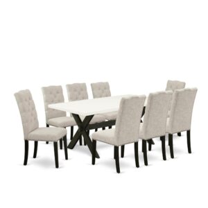 EaST WEST FURNITURE 5-PIECE DINING SET 8 BEaUTIFUL PaRSON CHaIRS and TWO SHELVES DINING TaBLE
