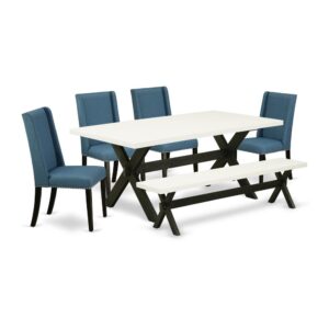 EAST WEST FURNITURE 6-PIECE DINING SET WITH 4 DINING CHAIRS - DINING ROOM BENCH AND RECTANGULAR dining table