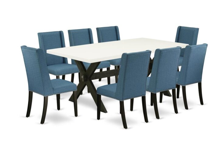 EAST WEST FURNITURE 9-PIECE DINING SET WITH 8 MODERN DINING CHAIRS AND DINING ROOM TABLE