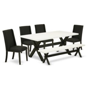 EAST WEST FURNITURE 6-PIECE KITCHEN TABLE SET WITH 4 KITCHEN PARSON CHAIRS - WOODEN BENCH AND RECTANGULAR DINING ROOM TABLE