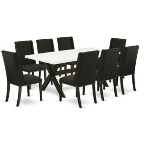 EaST WEST FURNITURE 9-PC KITCHEN TaBLE set 8 aTTRaCTIVE PaRSONS CHaIRS and RECTaNGULaR DINNER TaBLE