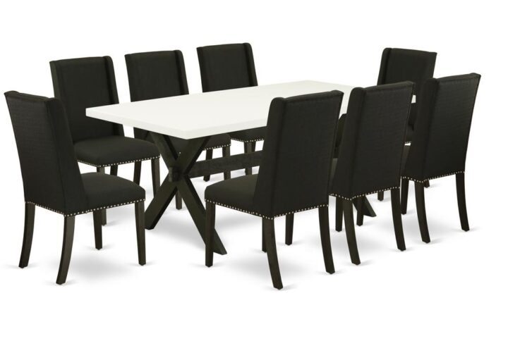 EaST WEST FURNITURE 9-PC KITCHEN TaBLE set 8 aTTRaCTIVE PaRSONS CHaIRS and RECTaNGULaR DINNER TaBLE