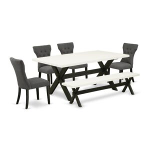 EAST WEST FURNITURE 6-PIECE KITCHEN TABLE SET WITH 4 PARSON CHAIRS - DINING ROOM BENCH AND rectangular TABLE