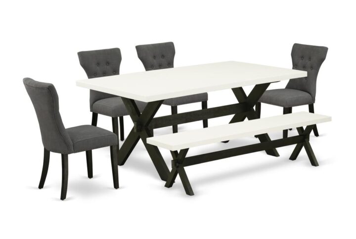 EAST WEST FURNITURE 6-PIECE KITCHEN TABLE SET WITH 4 PARSON CHAIRS - DINING ROOM BENCH AND rectangular TABLE