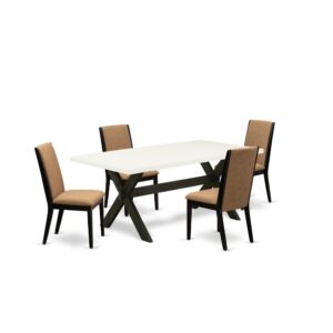 EAST WEST FURNITURE 5-PIECE KITCHEN SET WITH 4 PARSON DINING ROOM CHAIRS AND RECTANGULAR TABLE