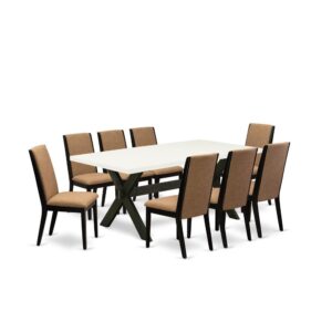 EAST WEST FURNITURE 9-PIECE RECTANGULAR DINING ROOM TABLE SET WITH 8 PARSON DINING CHAIRS AND WOOD DINING TABLE