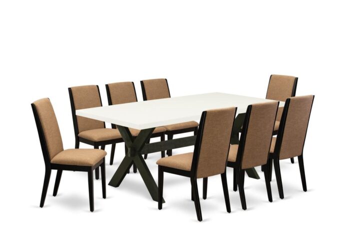 EAST WEST FURNITURE 9-PIECE RECTANGULAR DINING ROOM TABLE SET WITH 8 PARSON DINING CHAIRS AND WOOD DINING TABLE