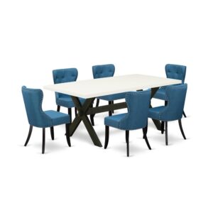 EAST WEST FURNITURE 7-PIECE KITCHEN ROOM TABLE SET- 6 EXCELLENT PARSON DINING CHAIRS AND 1 MODERN RECTANGULAR DINING TABLE
