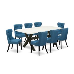 EAST WEST FURNITURE 9-PC DINING ROOM SET- 8 EXCELLENT KITCHEN PARSON CHAIRS AND 1 RECTANGULAR TABLE
