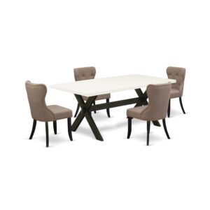 EAST WEST FURNITURE 5-Pc DINING TABLE SET- 4 AMAZING PARSON DINING CHAIRS AND ONE MODERN KITCHEN TABLE