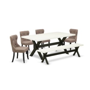 EAST WEST FURNITURE 6-PC DINING TABLE SET- 4 FANTASTIC DINING PADDED CHAIRS AND ONE KITCHEN DINING TABLE WITH SMALL BENCH