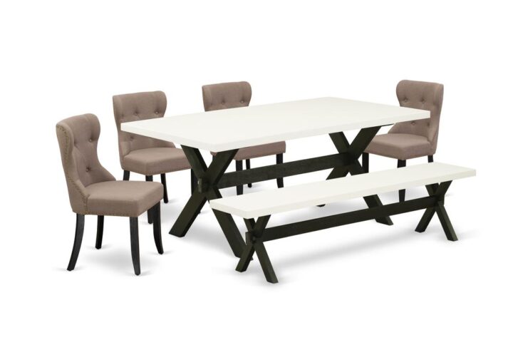 EAST WEST FURNITURE 6-PC DINING TABLE SET- 4 FANTASTIC DINING PADDED CHAIRS AND ONE KITCHEN DINING TABLE WITH SMALL BENCH
