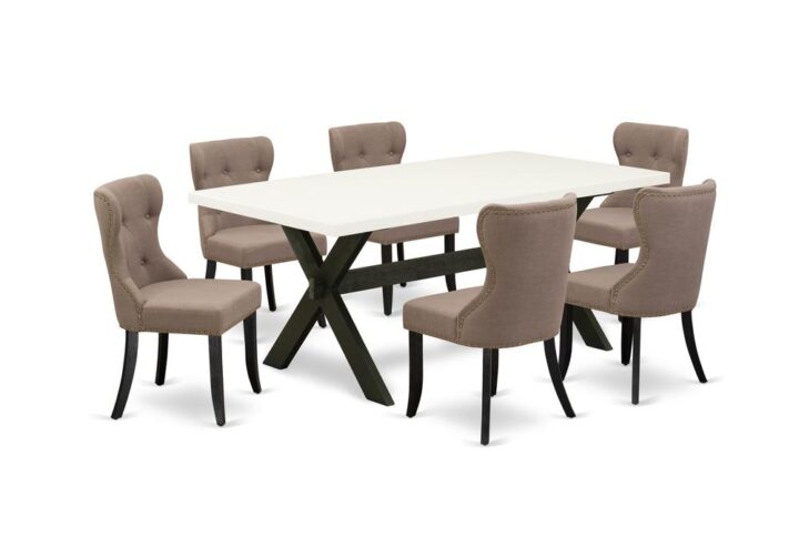 EAST WEST FURNITURE 7-PC MODERN DINING TABLE SET- 6 WONDERFUL PARSON CHAIRS AND ONE KITCHEN DINING TABLE
