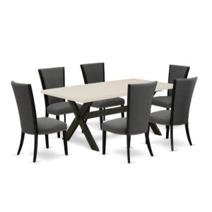 Our Dining Table Set  Adds A Touch Of Elegance To Any Dining Room That You And Your Family Will Absolutely Enjoy. The Elegant Dining Room Table Set  Includes A Wood Table And 6 Dining Room Chairs. This Rectangular Dining Table Top Is Offered In A Linen White Finish. In Addition