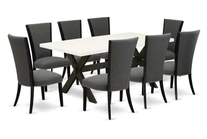 Introducing East West furniture's brand new furniture set that can convert your house into a home. This particular and sophisticated kitchen set comes with a kitchen table combined with Parsons Chairs. Splendid wood texture with Wirebrushed Black and Linen White color and a cross leg design describe the stability and durability of the dining table. The ideal dimensions of this dining table set made it quite simple to carry