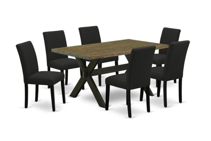 EAST WEST FURNITURE 7 - PC WOODEN DINING TABLE SET INCLUDES 6 DINING ROOM CHAIRS AND RECTANGULAR DINNER TABLE