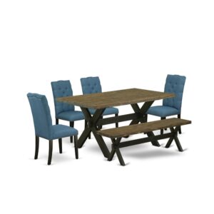EAST WEST FURNITURE 6-PC DINING ROOM SET WITH 4 KITCHEN CHAIRS - KITCHEN BENCH AND RECTANGULAR dining table
