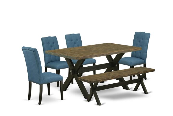 EAST WEST FURNITURE 6-PC DINING ROOM SET WITH 4 KITCHEN CHAIRS - KITCHEN BENCH AND RECTANGULAR dining table