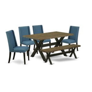 EAST WEST FURNITURE 6-PIECE RECTANGULAR TABLE SET WITH 4 KITCHEN PARSON CHAIRS - DINING BENCH AND RECTANGULAR DINING ROOM TABLE