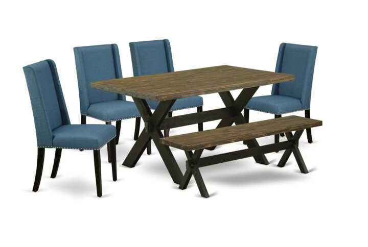 EAST WEST FURNITURE 6-PIECE RECTANGULAR TABLE SET WITH 4 KITCHEN PARSON CHAIRS - DINING BENCH AND RECTANGULAR DINING ROOM TABLE