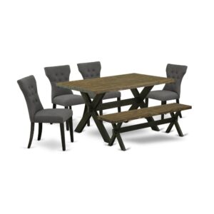 EAST WEST FURNITURE 6-PIECE DINETTE SET WITH 4 MODERN DINING CHAIRS - KITCHEN BENCH AND RECTANGULAR MODERN DINING TABLE