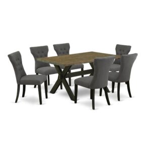 EaST WEST FURNITURE 7-PIECE KITCHEN DINING TaBLE SET 6 aTTRaCTIVE PaDDED PaRSON CHaIR and RECTaNGULaR KITCHEN DINING TaBLE