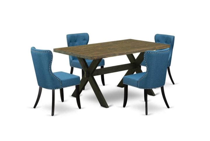 EAST WEST FURNITURE 5-PIECE DINING ROOM TABLE SET- 4 FANTASTIC MID CENTURY DINING CHAIRS AND 1 BREAKFAST TABLE