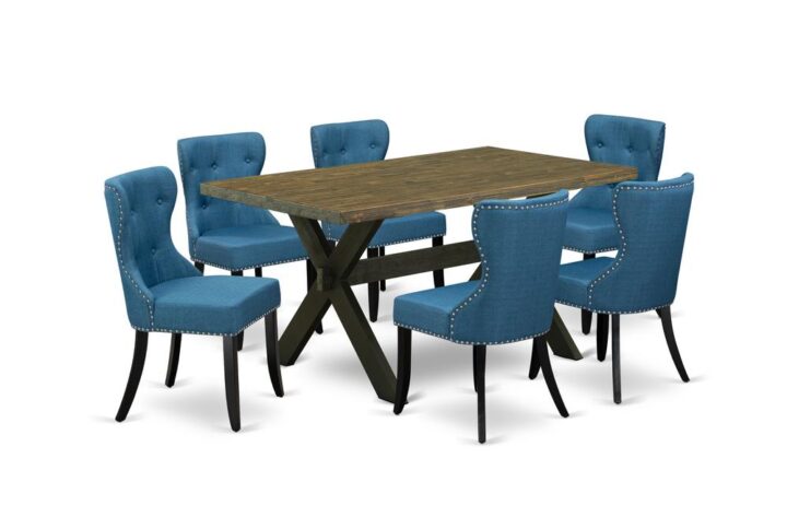EAST WEST FURNITURE 7-PC KITCHEN DINING SET- 6 FANTASTIC MID CENTURY DINING CHAIRS AND 1 DINING TABLE