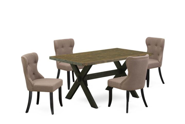 EAST WEST FURNITURE 5-PIECE DINING TABLE SET- 4 WONDERFUL PARSON CHAIRS AND 1 MODERN KITCHEN TABLE