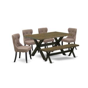 EAST WEST FURNITURE 6-PC DINING ROOM SET- 4 AMAZING PARSON DINING CHAIRS