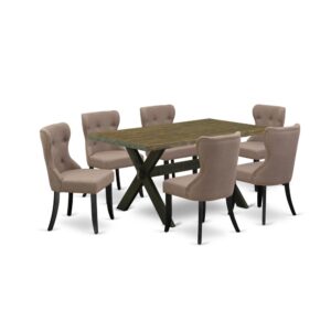 EAST WEST FURNITURE 7-PC DINING ROOM SET- 6 FABULOUS PARSON CHAIRS AND 1 DINING ROOM TABLE