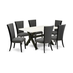 Our Dining Set  Adds A Touch Of Elegance To Any Dining Room That You And Your Family Will Absolutely Enjoy. The Elegant Modern Dining Table Set  Consists Of A Dinner Table And 6 Dining Chairs. This Rectangular Kitchen Table Top Is Offered In A Distressed Jacobean Finish. In Addition