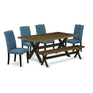 EAST WEST FURNITURE 6-PC DINING SET WITH 4 PARSON DINING CHAIRS - WOODEN BENCH AND RECTANGULAR DINING ROOM TABLE