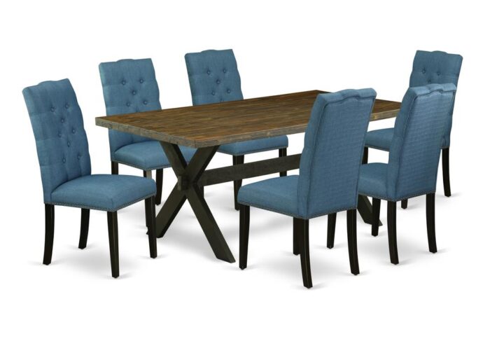 EAST WEST FURNITURE 7-PC MODERN DINING TABLE SET WITH 6 DINING ROOM CHAIRS AND KITCHEN TABLE