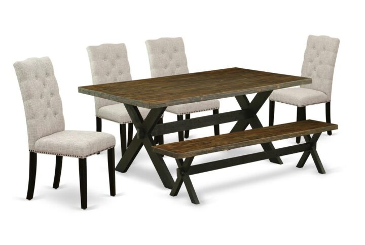 EAST WEST FURNITURE 6-PIECE DINETTE SET WITH 4 PARSON DINING CHAIRS - DINING ROOM BENCH AND RECTANGULAR MODERN DINING TABLE