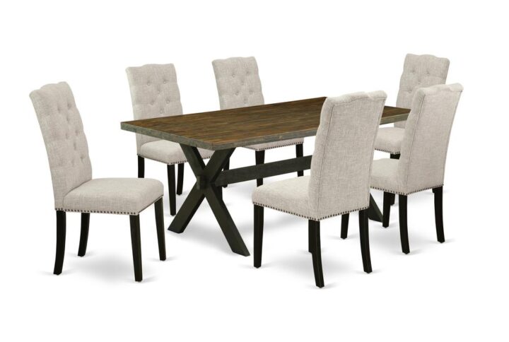 EaST WEST FURNITURE 7-PC DINING ROOM TaBLE SET 6 STUNNING PaRSONS DINING CHaIR and PEDESTaL TaBLE