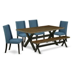 EAST WEST FURNITURE 6-PIECE KITCHEN TABLE SET WITH 4 KITCHEN CHAIRS - DINING ROOM BENCH AND KITCHEN RECTANGULAR TABLE