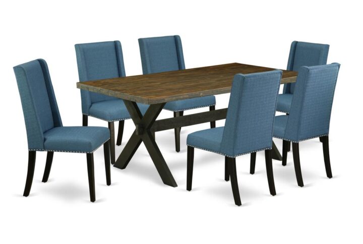 EAST WEST FURNITURE 7-PIECE RECTANGULAR DINING ROOM TABLE SET WITH 6 PARSON DINING CHAIRS AND DINING ROOM TABLE