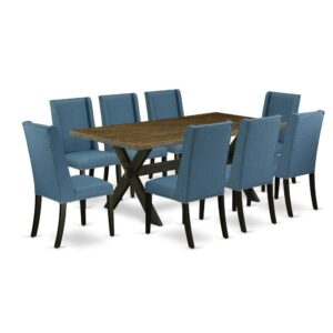 EAST WEST FURNITURE 9-PC KITCHEN TABLE SET WITH 8 MODERN DINING CHAIRS AND WOOD TABLE