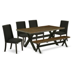 EAST WEST FURNITURE 6-PC KITCHEN SET WITH 4 PARSON DINING ROOM CHAIRS - MID CENTURY MODERN BENCH AND RECTANGULAR DINING TABLE