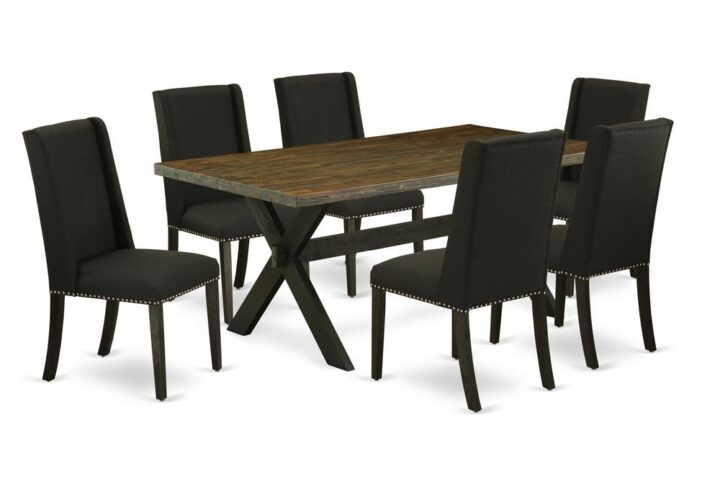 EaST WEST FURNITURE 7-PIECE DINING TaBLE SET 6 FaNTaSTIC PaRSON DINING CHaIRS and RECTaNGULaR WOOD DINING TaBLE