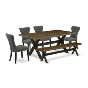 EAST WEST FURNITURE 6-PIECE RECTANGULAR DINING ROOM TABLE SET WITH 4 PADDED PARSON CHAIRS - KITCHEN BENCH AND rectangular TABLE