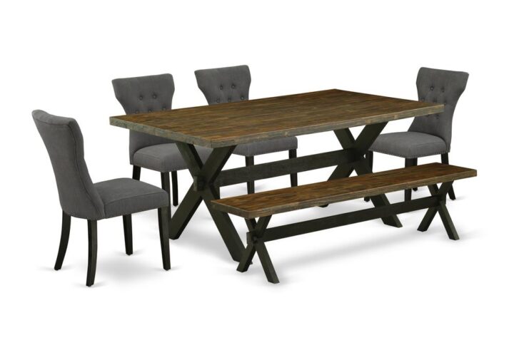 EAST WEST FURNITURE 6-PIECE RECTANGULAR DINING ROOM TABLE SET WITH 4 PADDED PARSON CHAIRS - KITCHEN BENCH AND rectangular TABLE